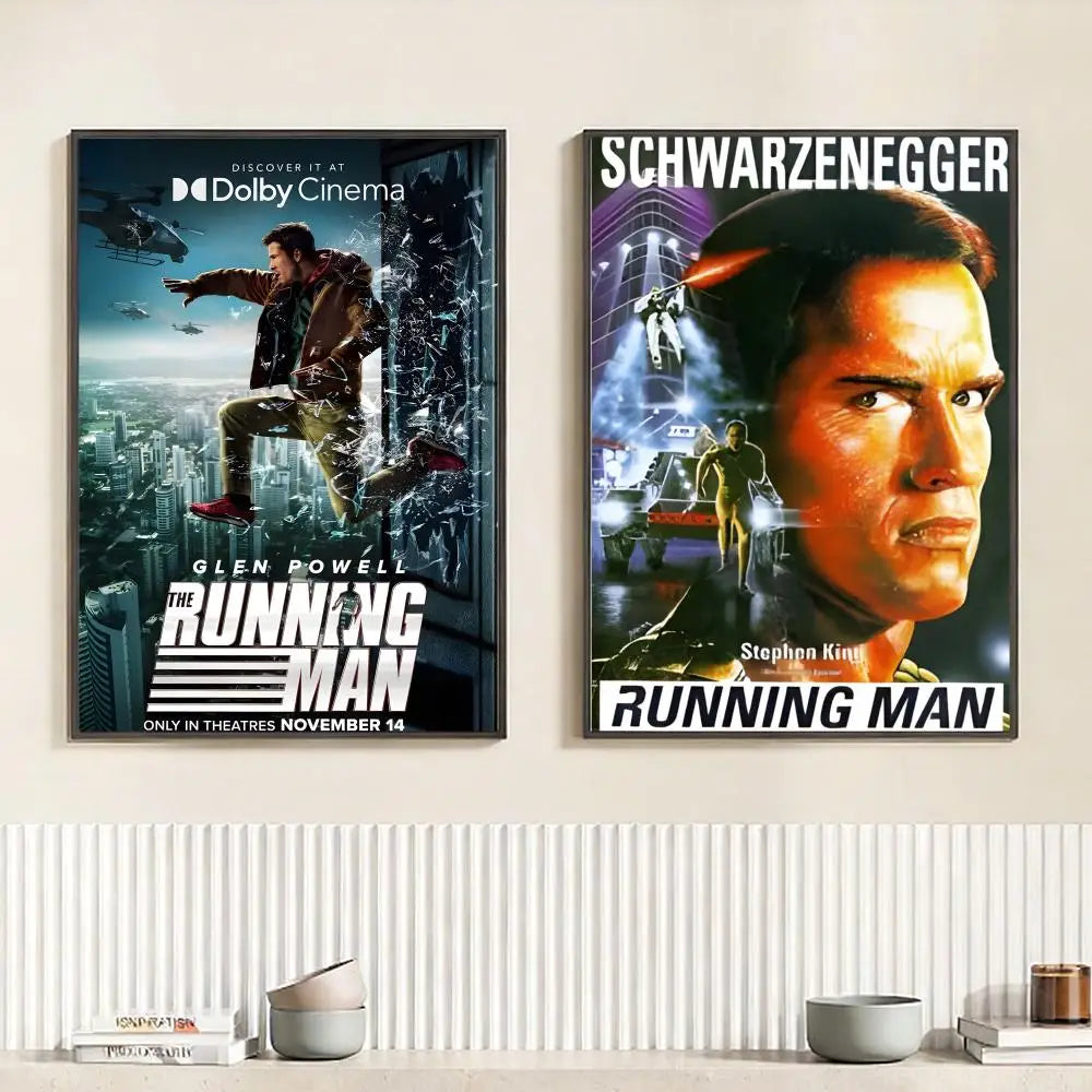 Movie T-The Running Man Poster HD Self Adhesive Waterproof Wall Art Ideal for Home Office Dorm Bedroom Great Gift Peaceful Pleasures Health and Wellness