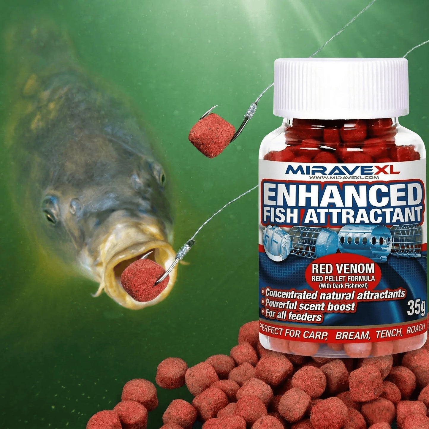 MIRAVAL Enhancer Fish Attractant Red Pellet Bait High Protein Concentrated Scent Carp Bream Roach Feeder Fishing Accessories Peaceful Pleasures Health and Wellness