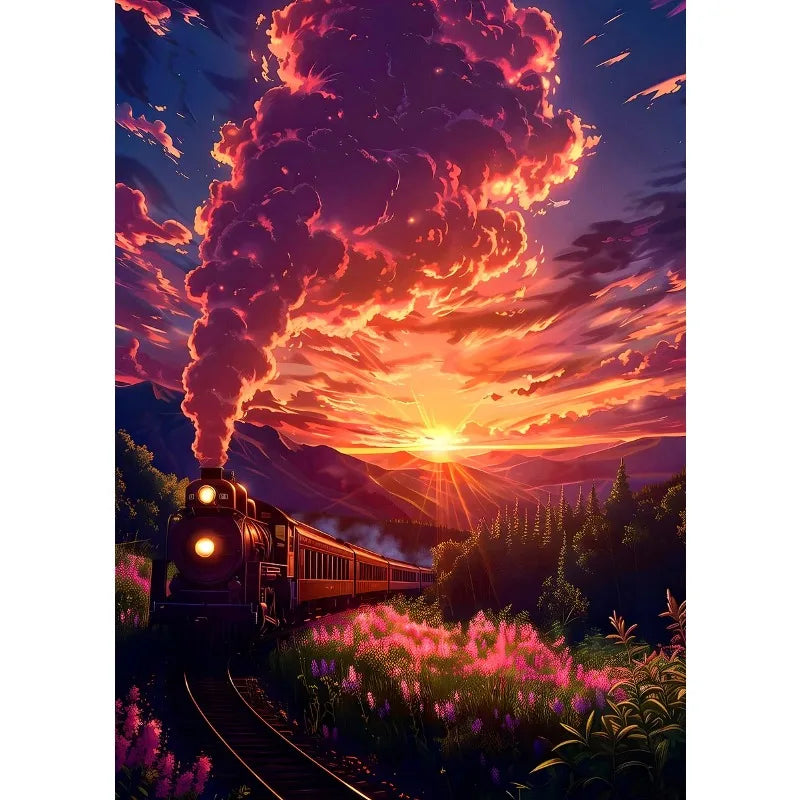 Steam Train Sunset Canvas Poster – Vintage Anime Wall Art Canvas Wall Art Peaceful Pleasures Health and Wellness 16 20x30cm Unframed