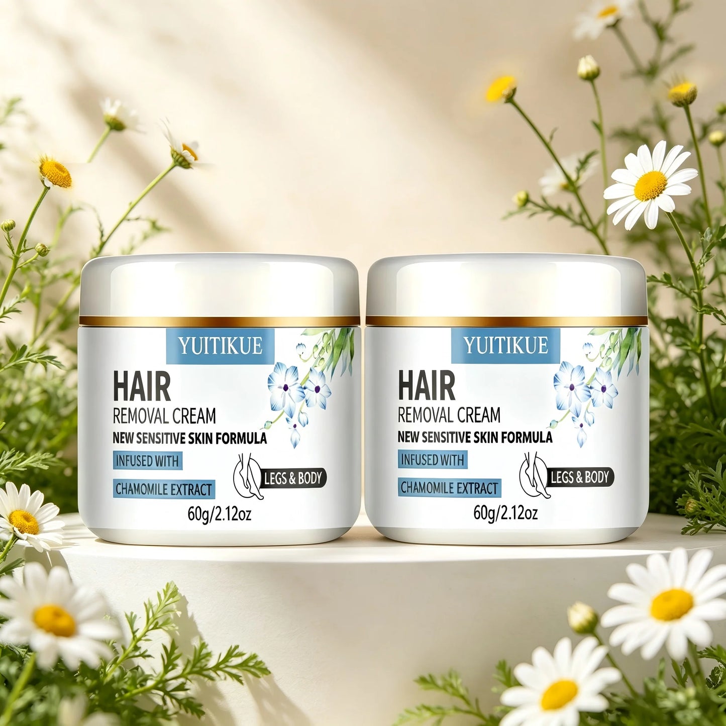 YUITIKUE Hair Removal Cream 60g Sensitive Skin Formula with Chamomile Extract for Legs & Body Peaceful Pleasures Health and Wellness 2pc
