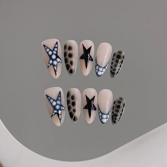 10pcs Handmade y2k Star Press on Nails Crocodile Print French Fake Nail Tips Wearable Reusable Spice Girl Sweet Cool False Nails Peaceful Pleasures Health and Wellness