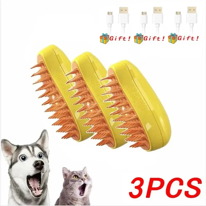 3-in-1 Electric Steam Pet Brush – Cat & Dog Grooming Comb