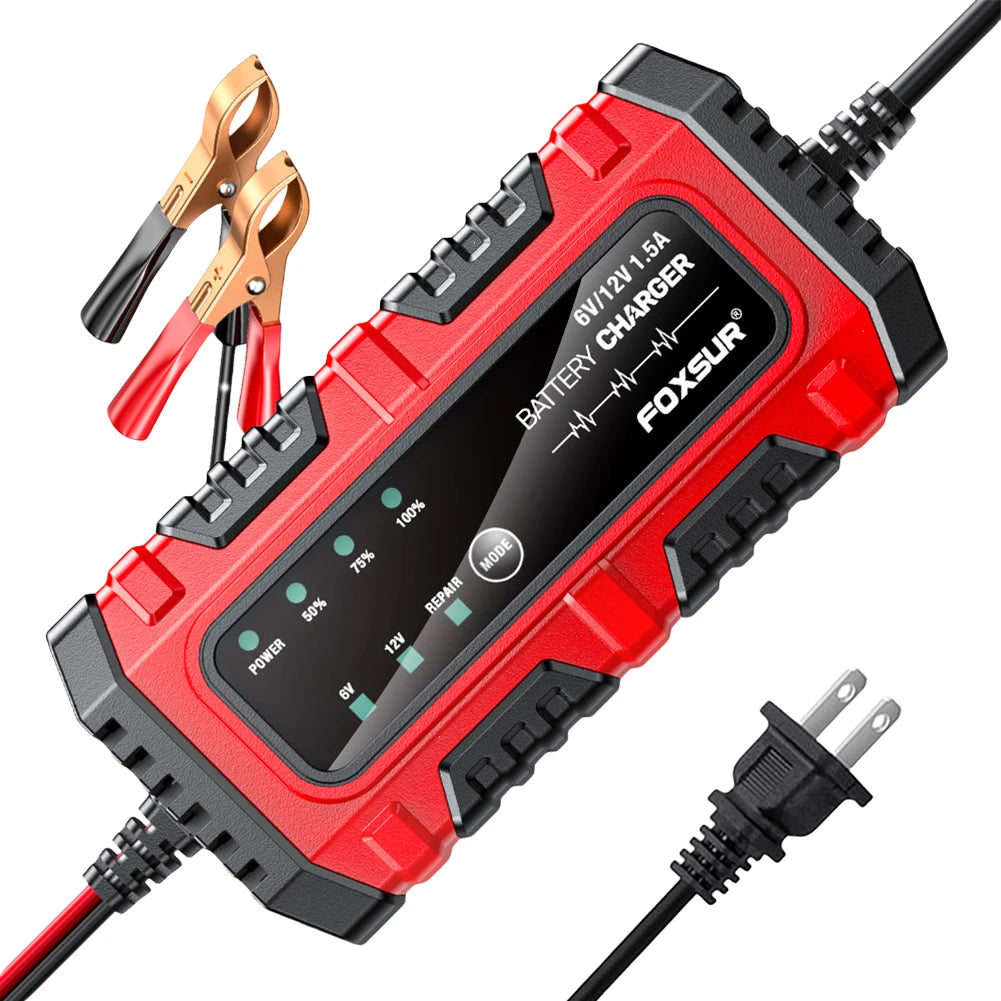 6V 12V 1.5A Smart Charger Car and Motorcycle Battery Charging Unit for Car Truck Boat SUV Lead-Acid AGM GEL Batteries Peaceful Pleasures Health and Wellness US