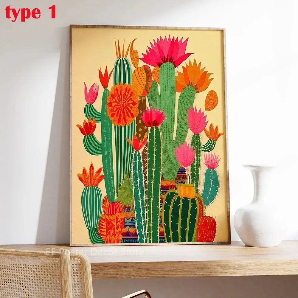 Classic Retro Mexican Cactus Poster Canvas Decoration Painting Flower Aesthetics Color Art Room Home Decoration Wall Art Peaceful Pleasures Health and Wellness