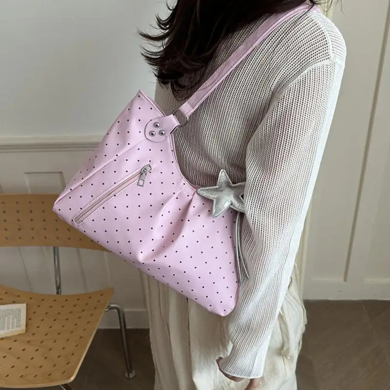Vintage PU Polka Dot Tote Bag – Large Women's Shoulder Bag