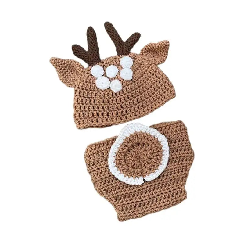 Newborn Photography Outfit – Knitted Deer Hat & Romper Set