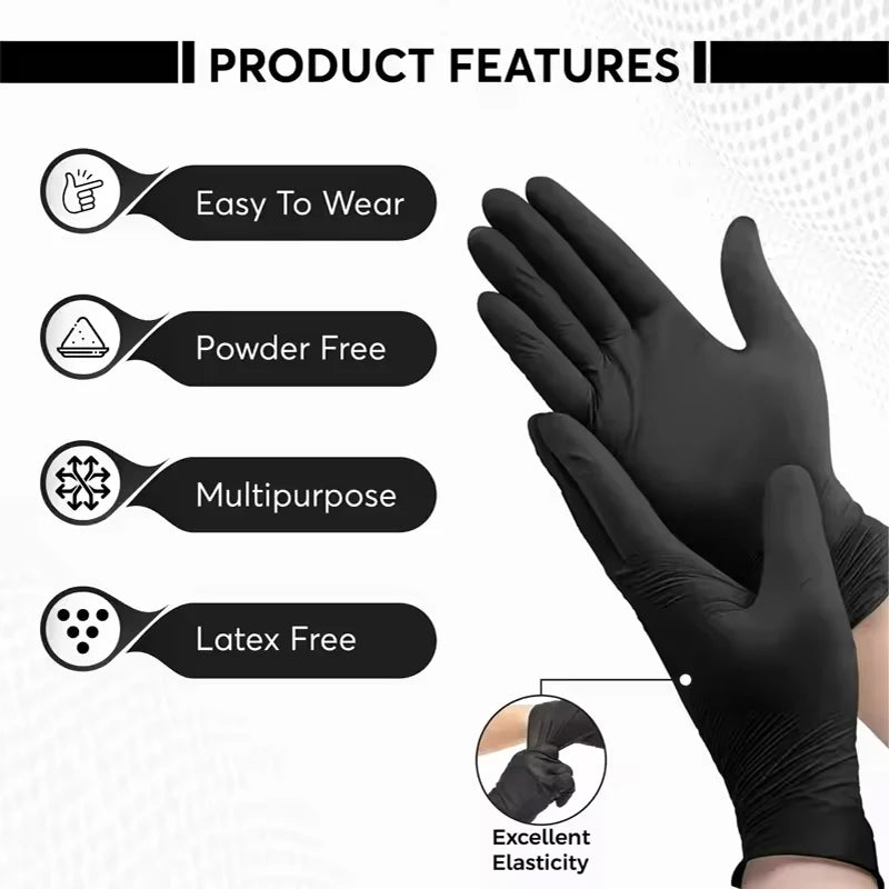 100pcs Disposable Composite Nitrile Black Thick Gloves/powder-free Durable Comfort Beauty Catering Home Protection Food Grade Peaceful Pleasures Health and Wellness