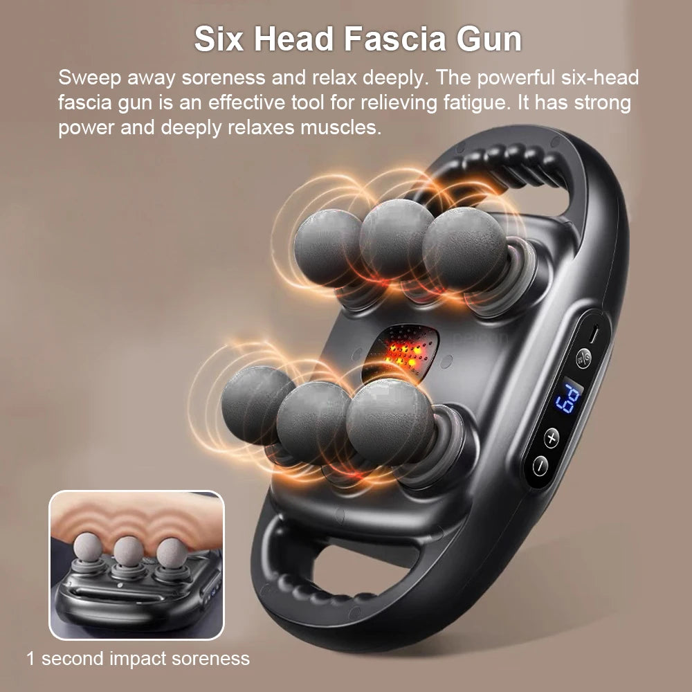 Fascia Gun Muscle Massager Gun High Frequency Back Waist Massage Machine Six-head Body Shoulder Professional Fascia Massage Gun Peaceful Pleasures Health and Wellness