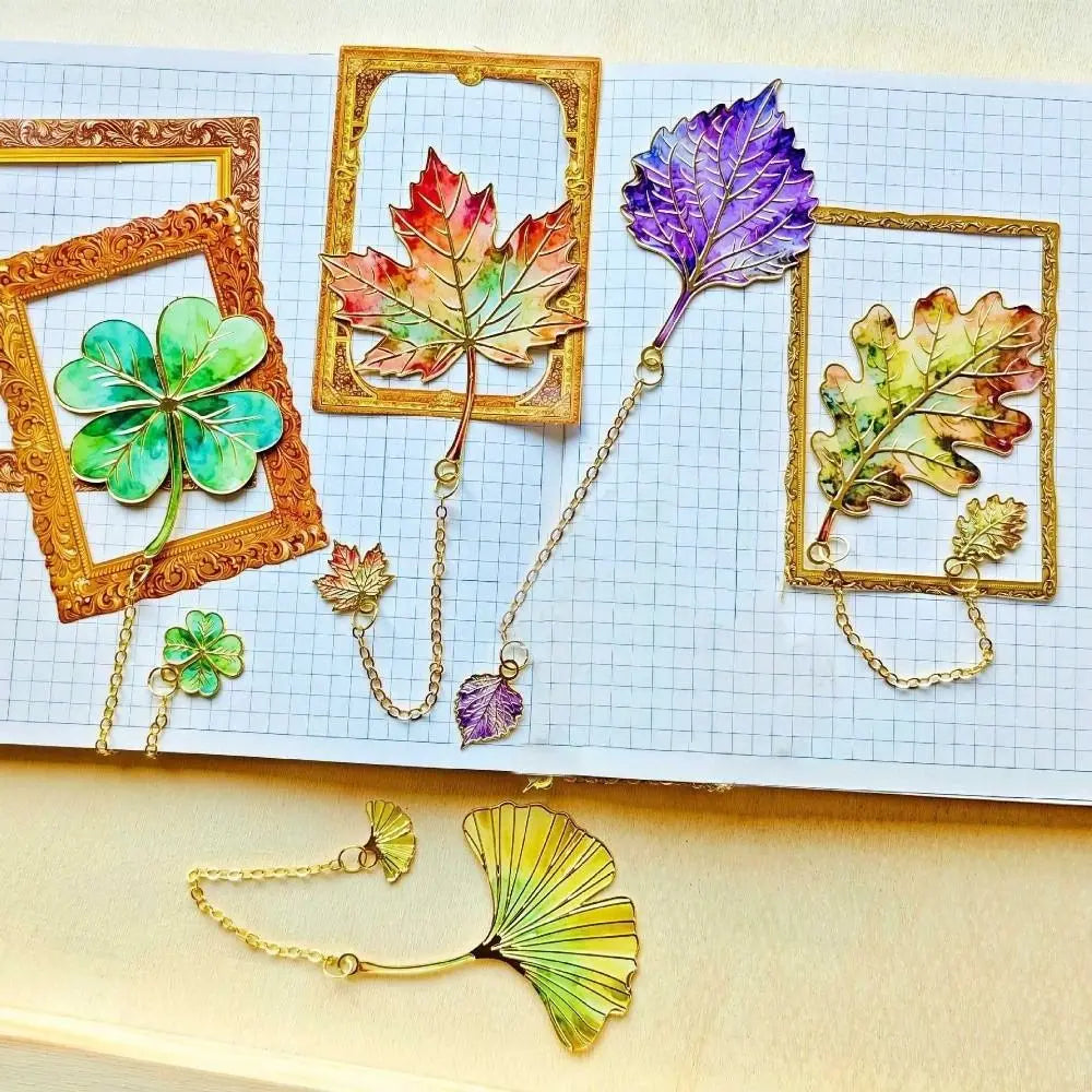 Creative Gift Gilt-Edged Metal Bookmark Pendant Design Exquisite Craft Leaf Bookmark Reading Bookmark School Supplies Peaceful Pleasures Health and Wellness
