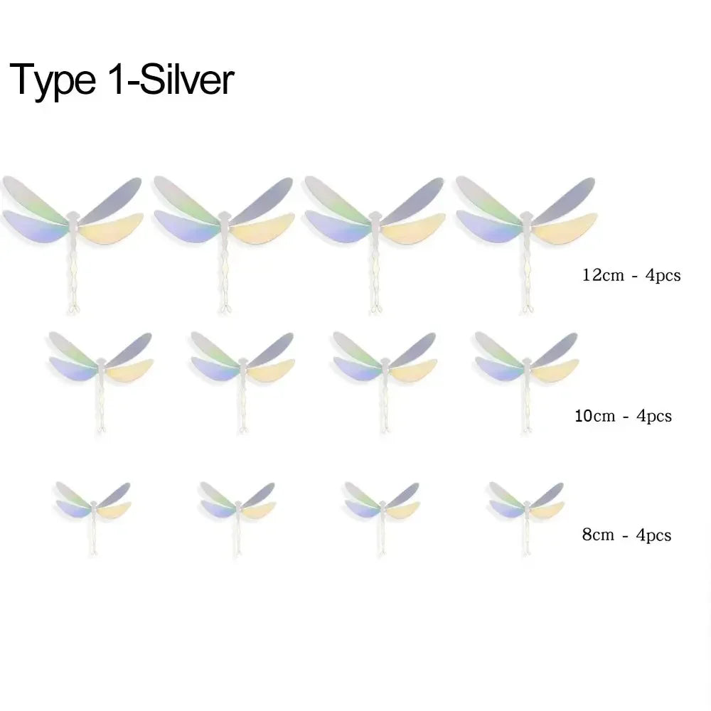 12-Pack 3D Dragonfly Wall Stickers – Gold Silver Rose Gold