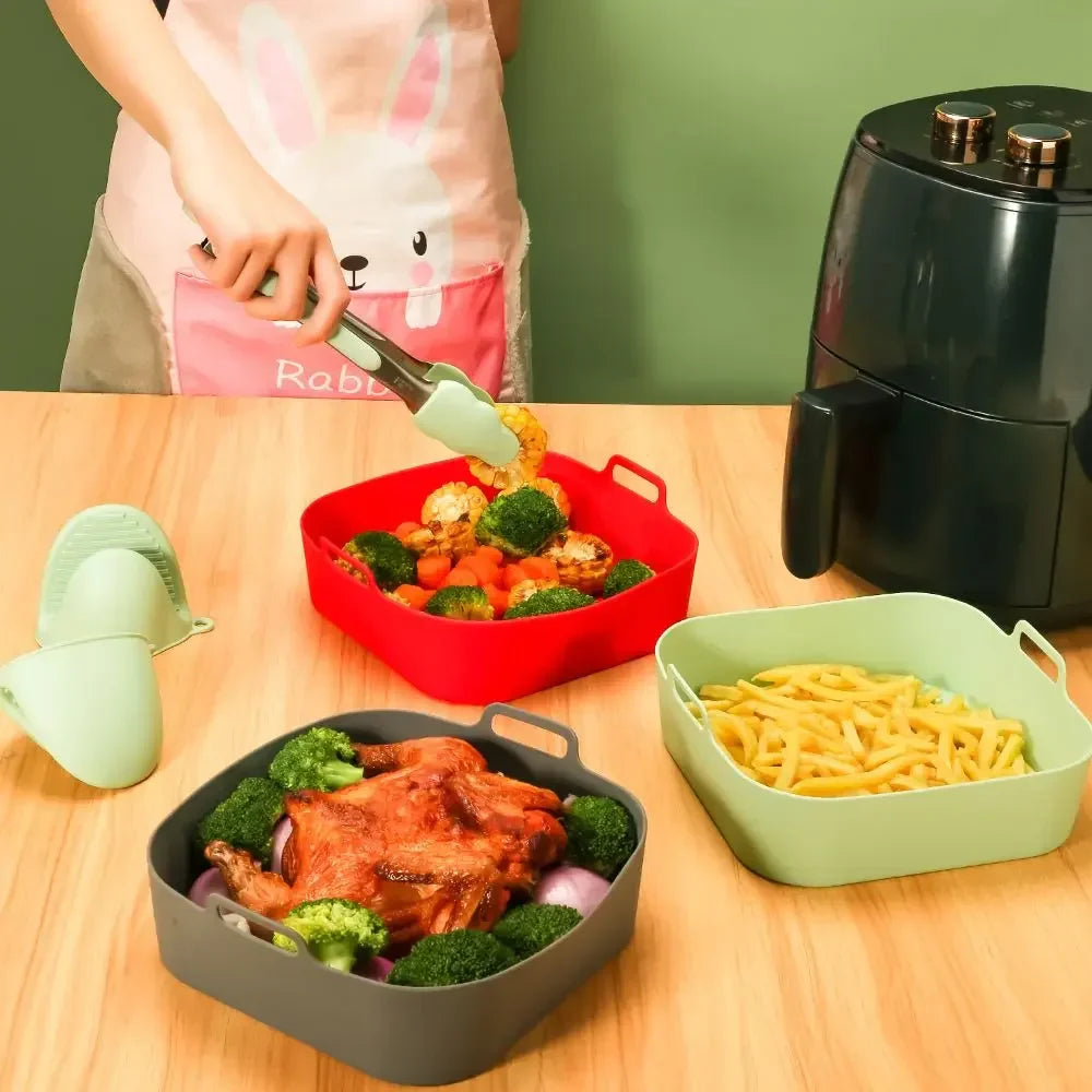 Silicone Air Fryer Baking Pan – Reusable Square Liner & Oven Mat