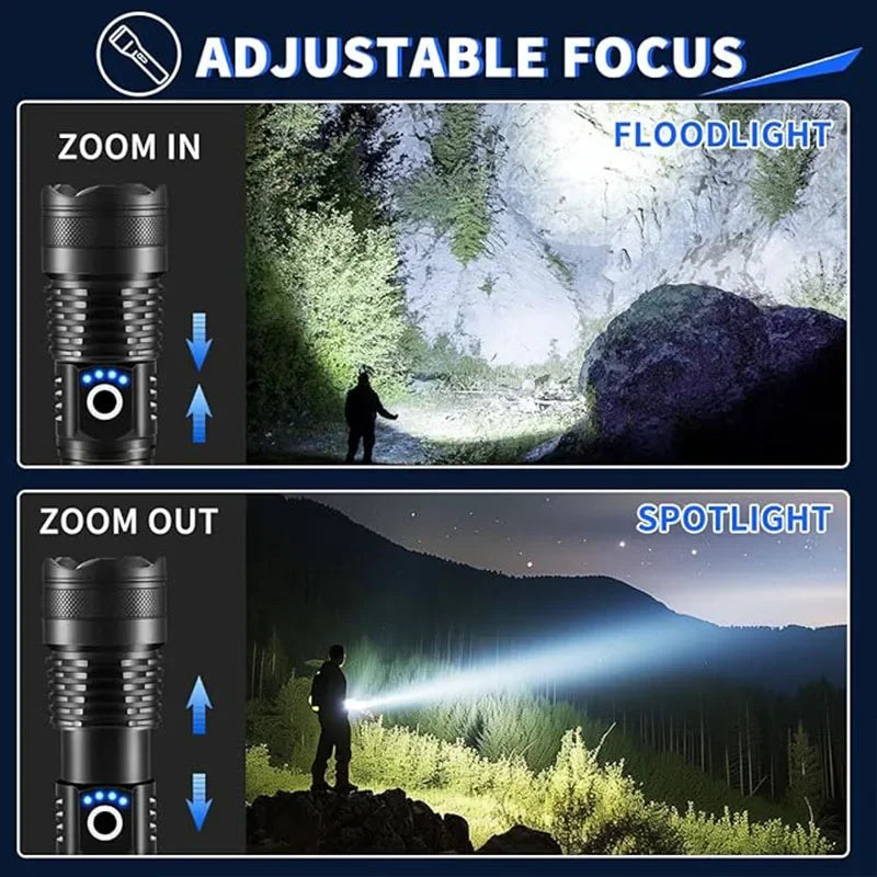 ZHIYU P50 Zoomable LED Tactical Flashlight – 500m Rechargeable