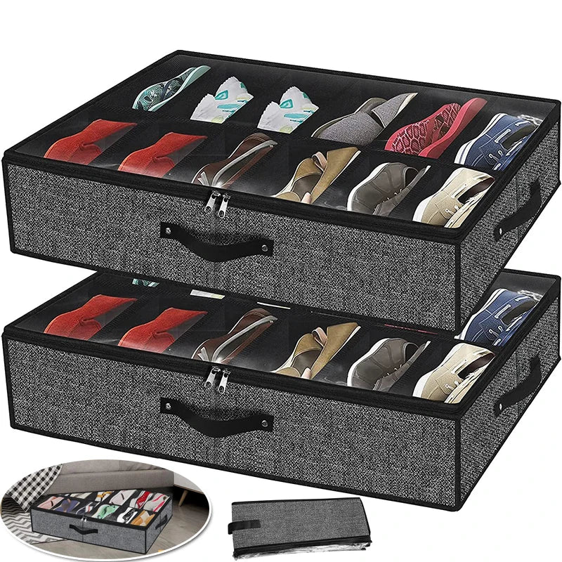 Under Bed Shoe Organizer – Fits 12 Pairs, Foldable Storage