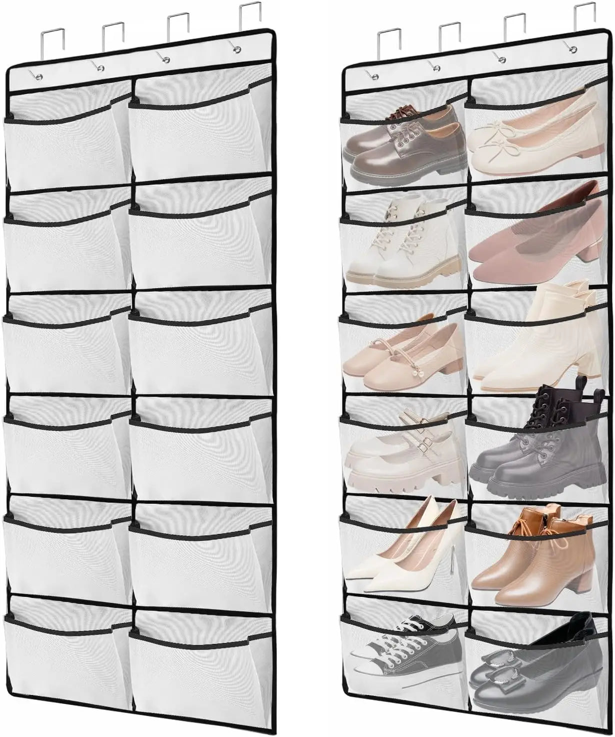 2-Pack Over-the-Door Shoe Organizer – 24 Large Mesh Pockets Shoe Organizer Peaceful Pleasures Health and Wellness United States