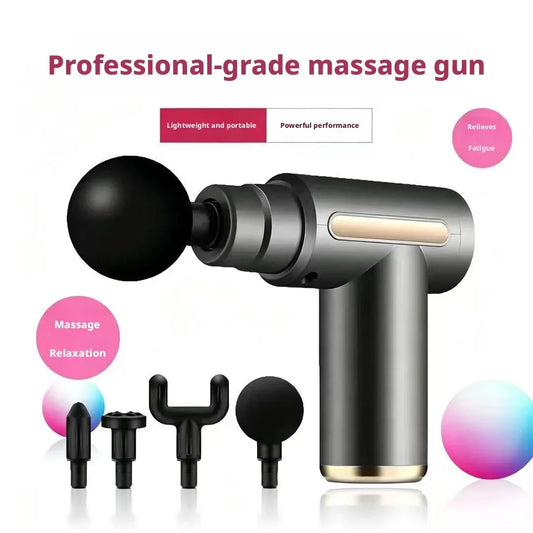 Mini Massage Gun Electric Percussion Muscle Relax Gun Portable Fitness Body Pain Relief Massager With 4Replacement Massage Heads Peaceful Pleasures Health and Wellness