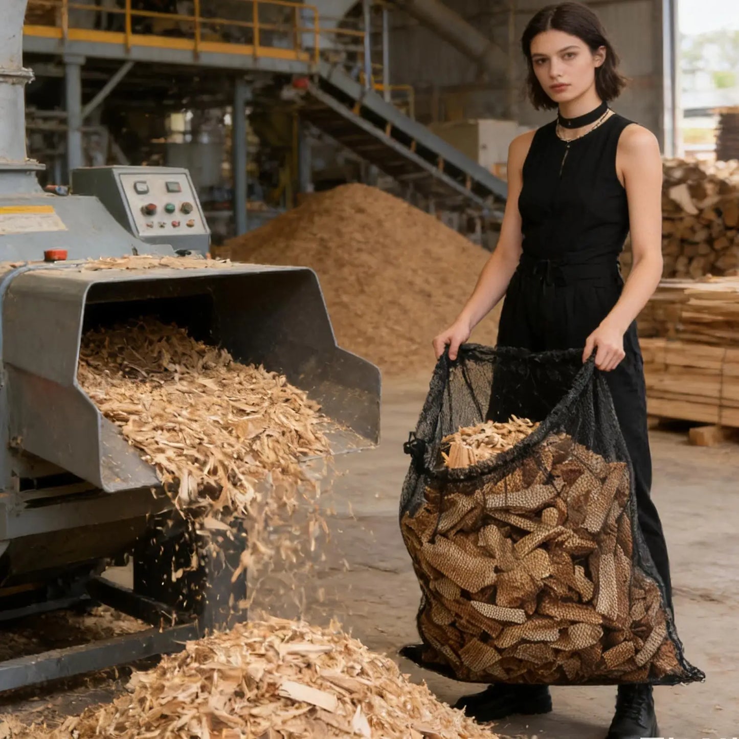 Large Wood Chipper Shredder Bag & Mesh Firewood Carrier 48x24" Chipper Shredder Bag Peaceful Pleasures Health and Wellness