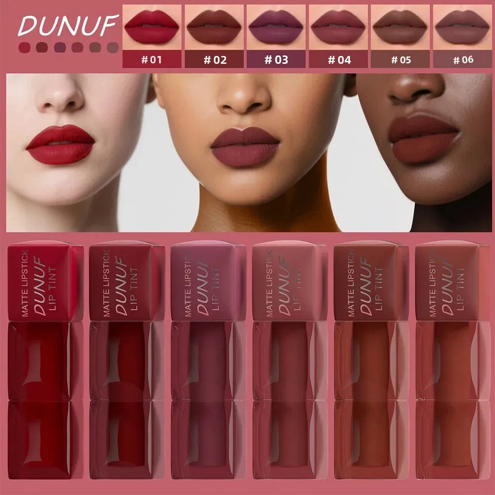 DUNUF 6-Piece Velvet Matte Liquid Lipstick Set – Waterproof Lip