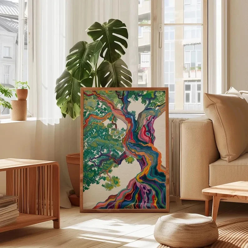 Abstract Rainbow Tree Canvas Wall Art Print | Home Decor