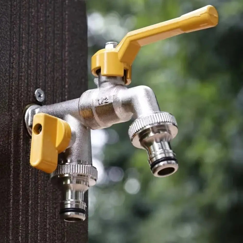 2-Way Garden Hose Faucet Adapter | Wall-Mount Brass Tap Splitter
