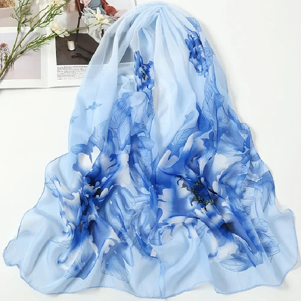 Women's Chiffon Floral Gradient Scarf Shawl – 160×50cm