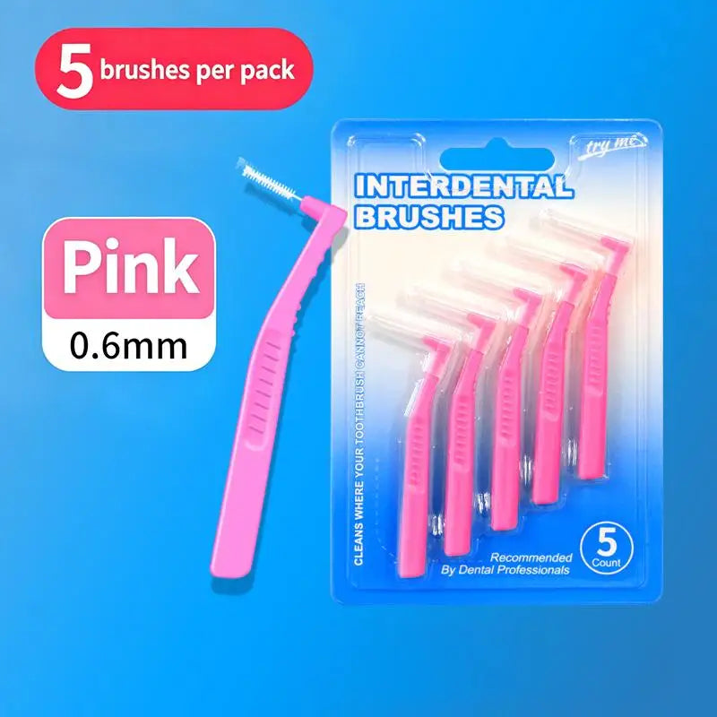 2/5Pcs L-shaped Interdental Brushes Portable Soft Bristle Interdental Cleaners Brushes Travel Peaceful Pleasures Health and Wellness A1