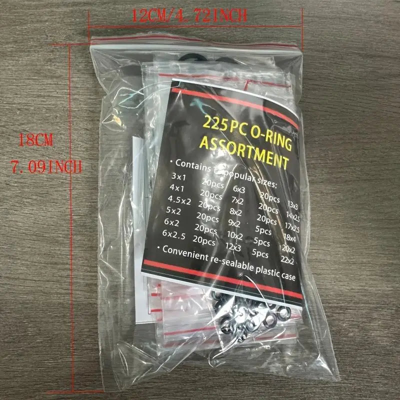 New 225PCS/Bag Black Rubber O Ring Assortment Washer Gasket Sealing O-Ring Kit 18 Sizes For Faucet Hose Connector Sealing Valve Peaceful Pleasures Health and Wellness