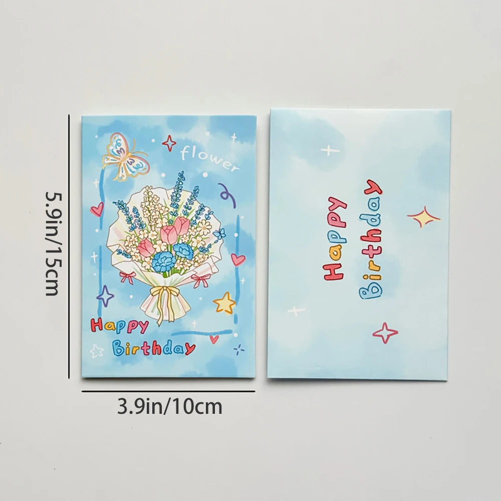 4 Sets Cartoon Flower Greeting Cards Envelopes 3D Foldable Blessing