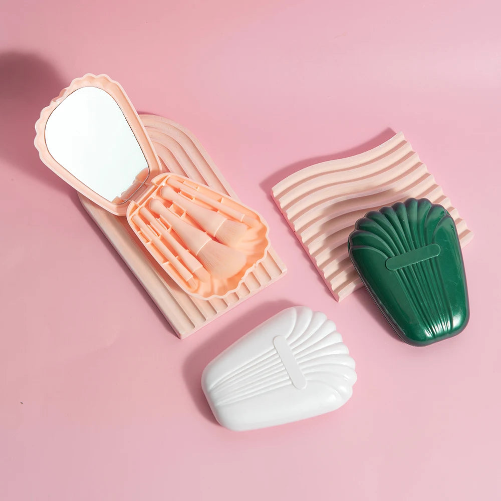 5Pcs Shell Makeup Brush Set with Mirror, Portable Travel Cosmetic Brushes, Powder Blush Eyeshadow Makeup Brushes Kit, Full Beaut Peaceful Pleasures Health and Wellness