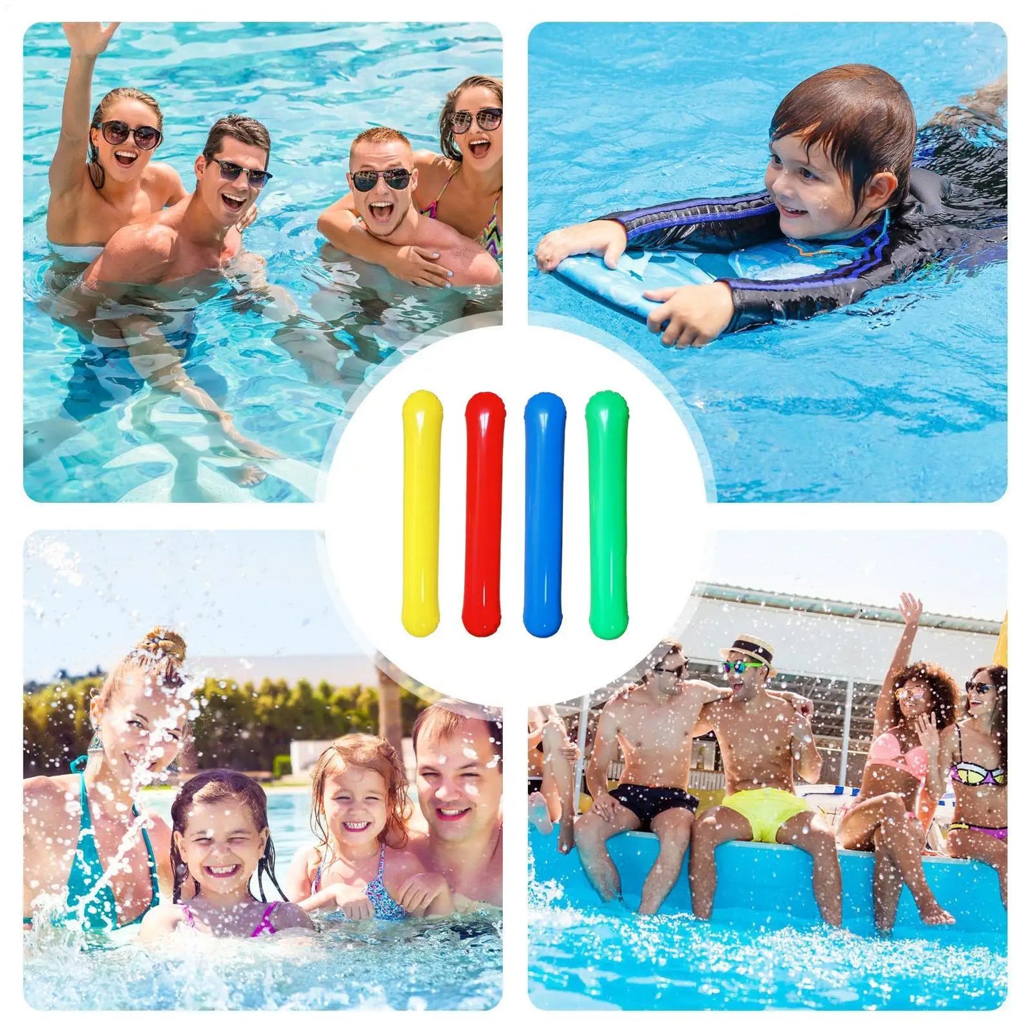Inflatable Pool Noodle Set 4pcs Water Float Toys with Air Pump Pool Sticks for River Lake Beach Party Vacation Weekend Peaceful Pleasures Health and Wellness