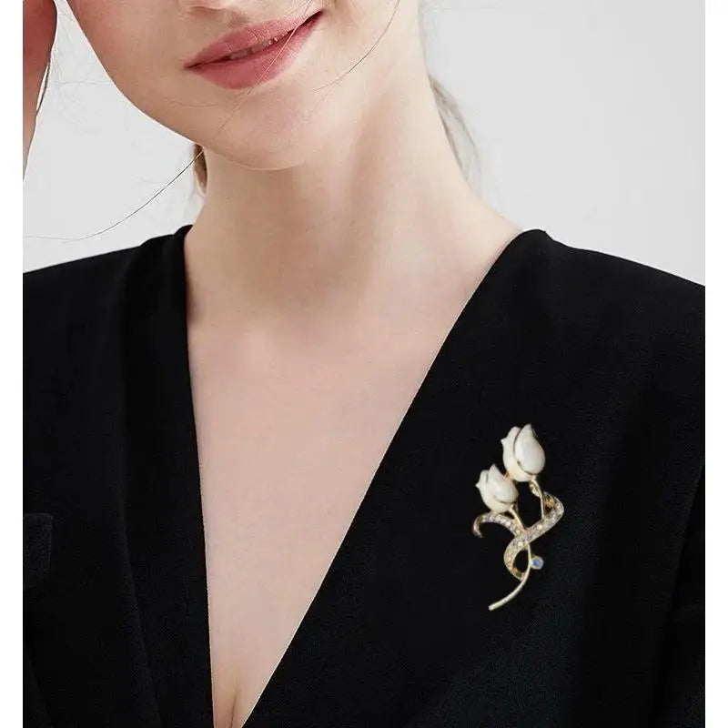 Tulip Enamel Brooch | Crystal Rhinestone Pin Women Gift