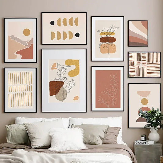 Boho Abstract Canvas Wall Art | Beige Terracotta Line Art Print Canvas Wall Art Print Peaceful Pleasures Health and Wellness