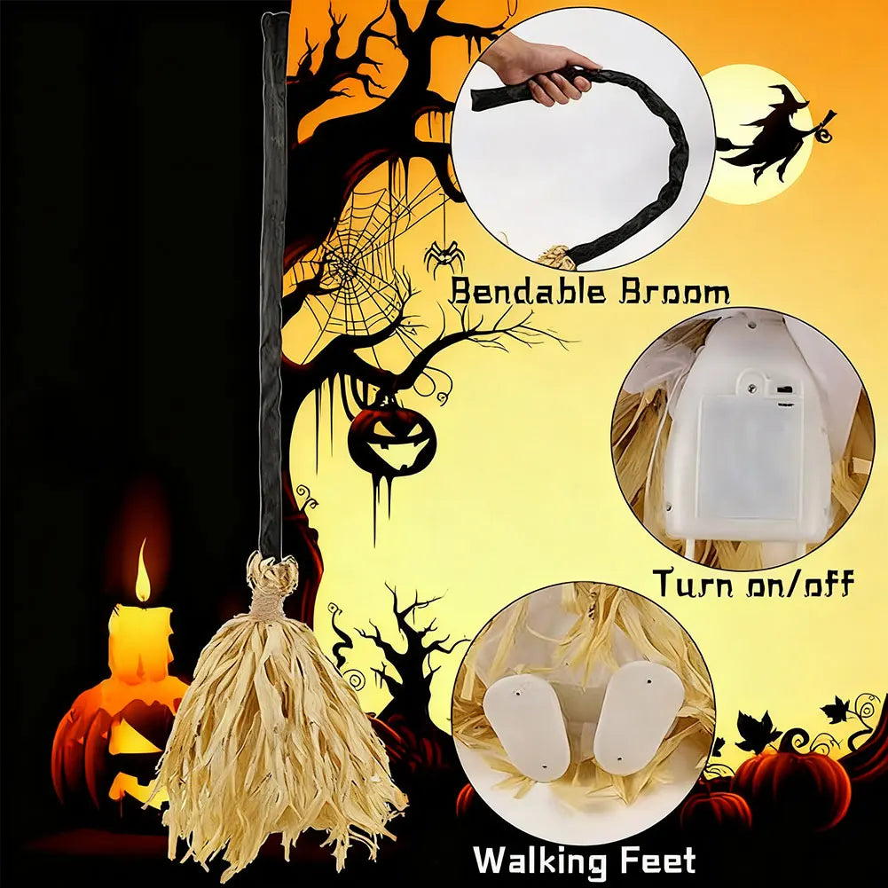 Floating Witch's Brooms Bendable Witches Brooms For Halloween Decor Animated Lights Up Moving Broomstick With Spookys Sounds Peaceful Pleasures Health and Wellness