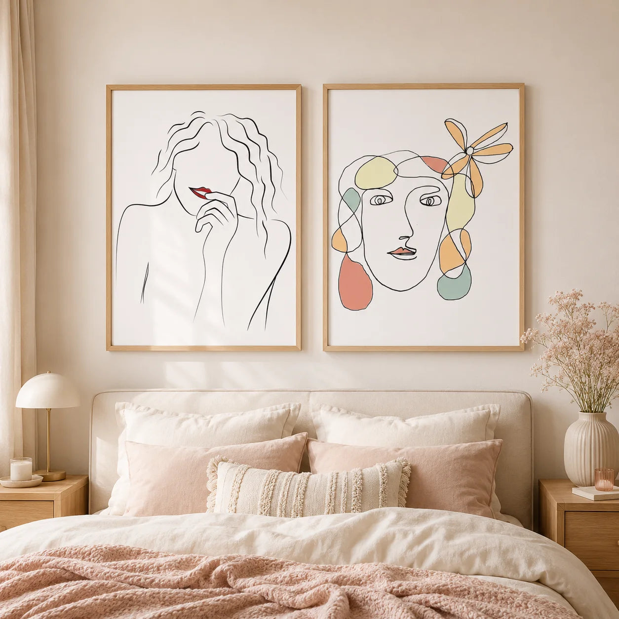 Nordic Minimalist Line Art Female Portrait Canvas Print Canvas Wall Art Peaceful Pleasures Health and Wellness