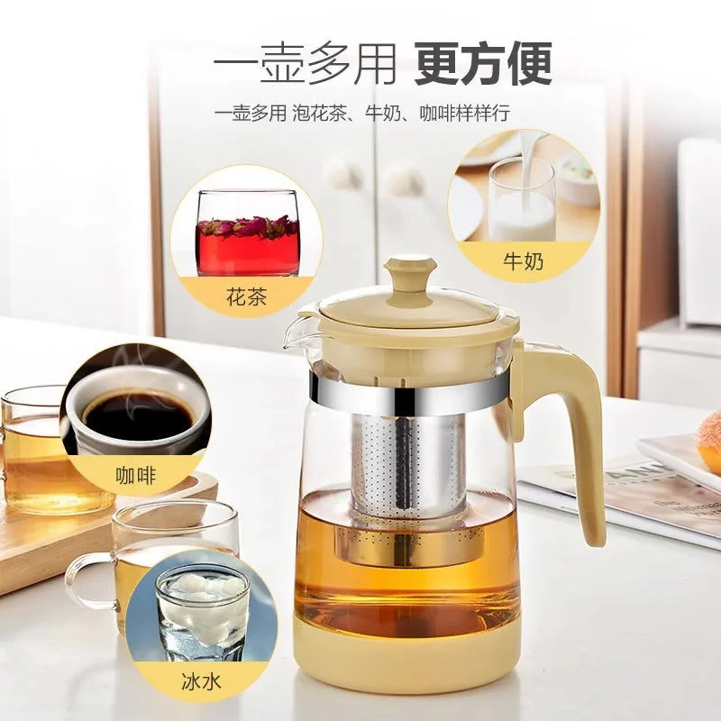 HMLOVE Heat Resistant Glass Teapot Puer Kettle Tea Infuser Filter