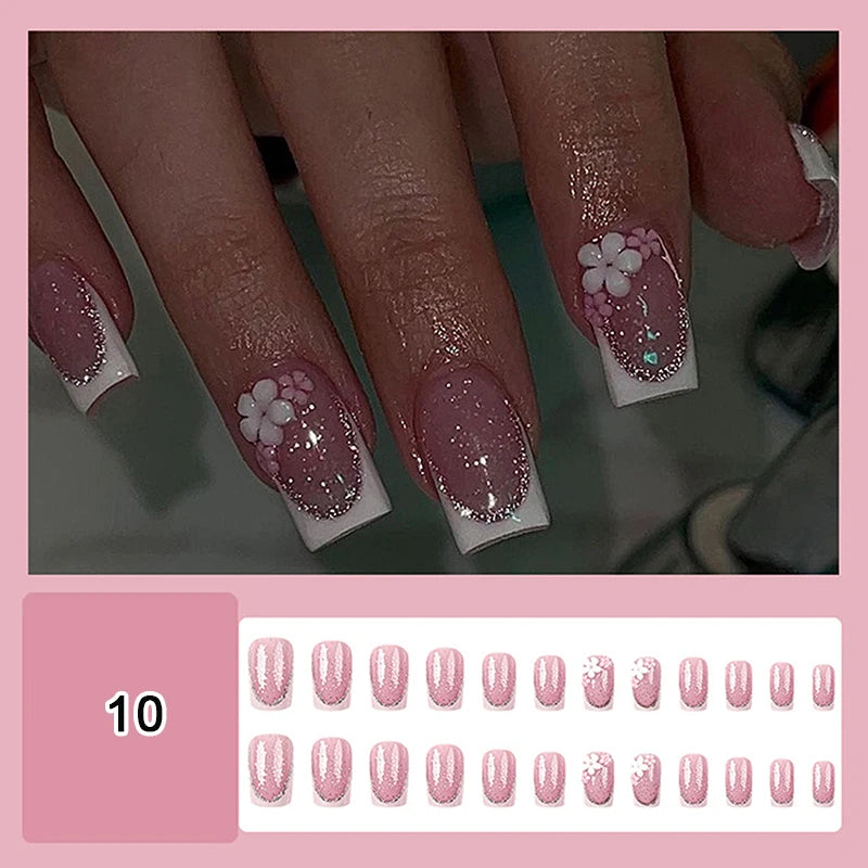 24/30Pcs Medium Fake Nail Set With Jelly Glue Gradient French Press On False Nail Elegantstyle Nails Full Cover Wearing False Peaceful Pleasures Health and Wellness 10