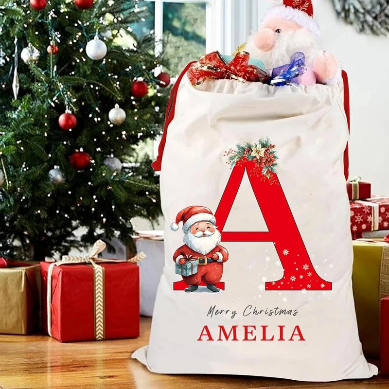 Personalized Santa Sack – Custom Name Canvas Christmas Bag Personalized Christmas Sack Peaceful Pleasures Health and Wellness