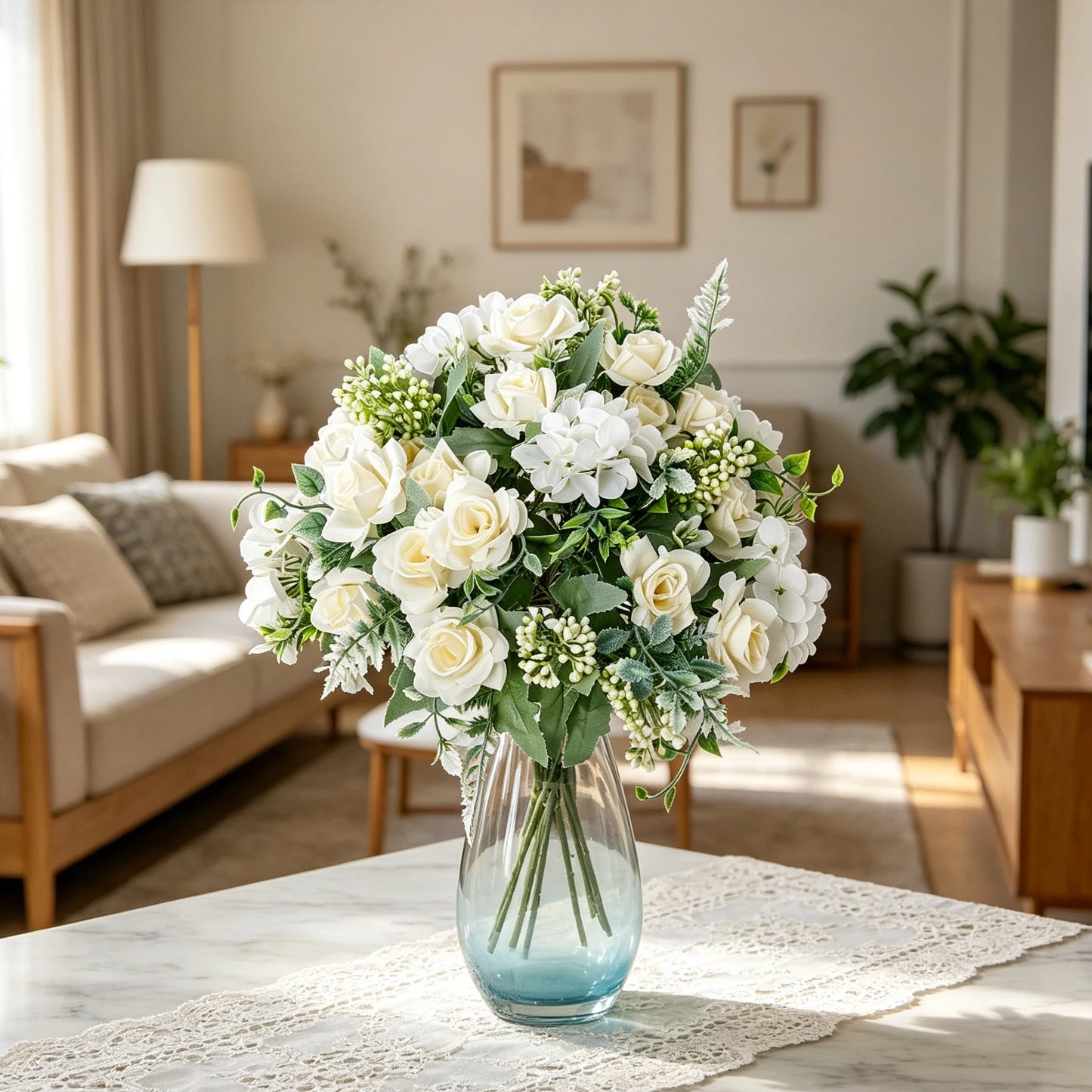 Silk Gardenia Hydrangea Artificial Flowers Bouquet | Wedding & Home