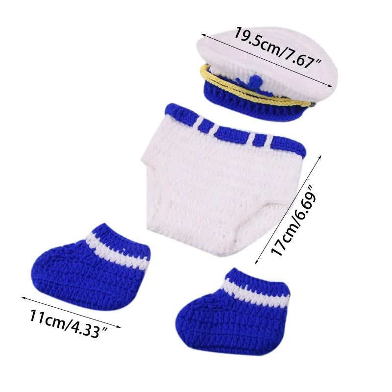 Nautical Police Crochet Costume Set 2/3Pcs - Handmade Sailor Style Newborn Baby Boy Photo Outfit with Hat & Booties (0-3 Months) Peaceful Pleasures Health and Wellness