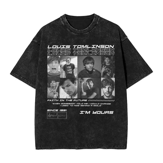 Louis Tomlinsons T Shirts Men's 100% Cotton Cool T-Shirt Round Collar I'm Yours Tees Short Sleeve Tops Summer Peaceful Pleasures Health and Wellness black L