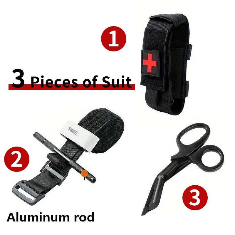 First Aid Kit Survival Kit Aluminum Rod Tourniquet Gauze Scissors Accessories Tool Outdoor Adventure Supplies Self Defense Peaceful Pleasures Health and Wellness 3pcs Suit