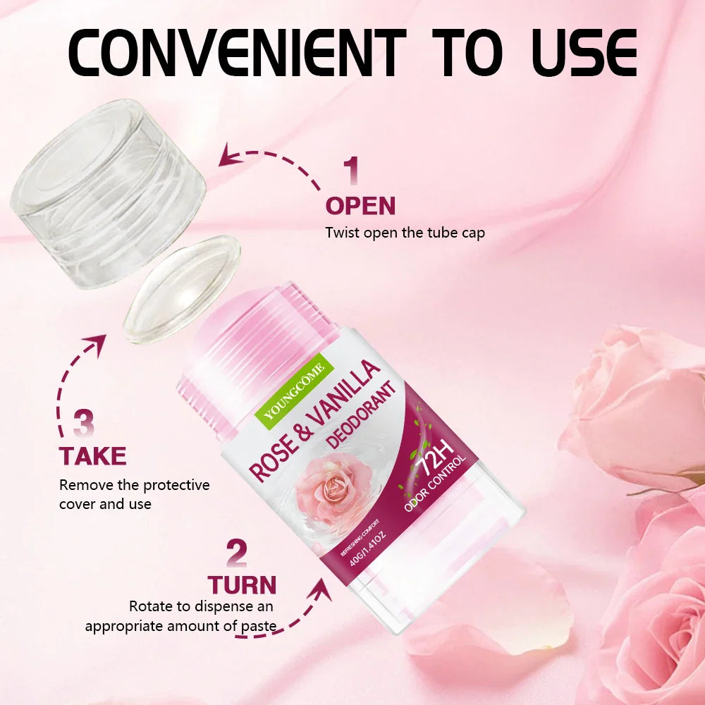 YOUNGCOME Rose Vanilla Deodorant Stick – Women's Antiperspirant