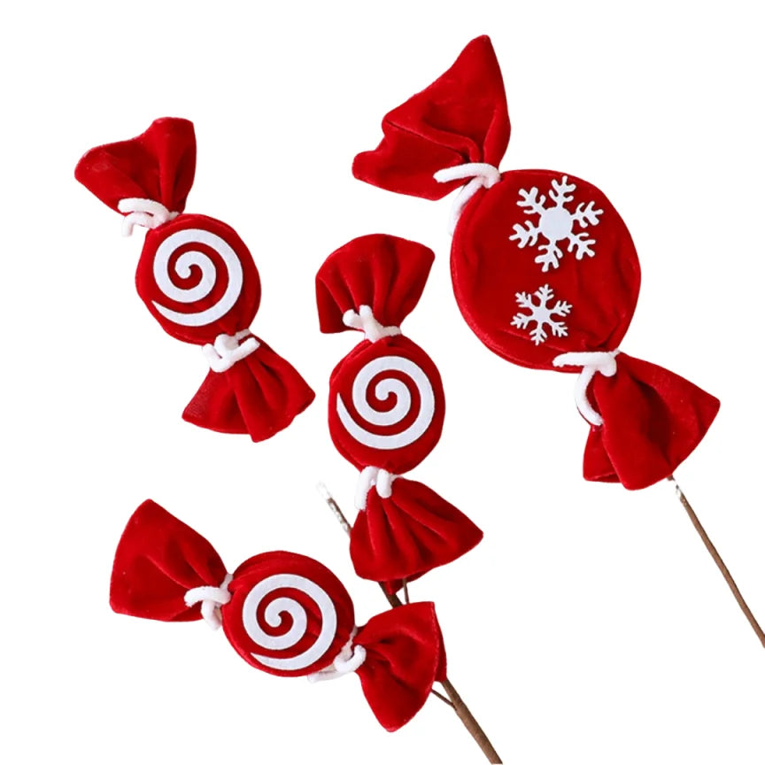 Fuzzy Red & White Candy Cane Christmas Tree Ornament