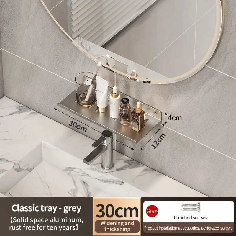 Metal Bathroom Faucet Storage Tray & Wall-Mount Rack
