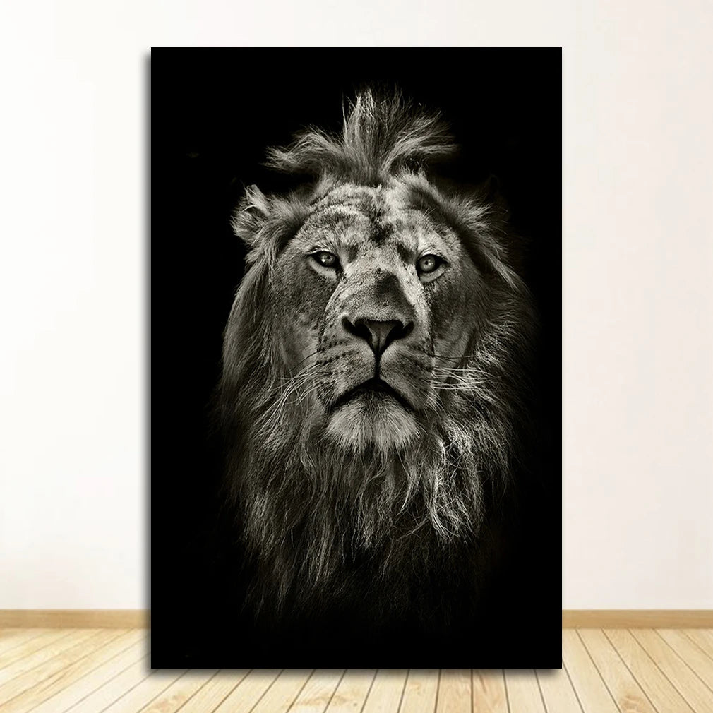 Black & White Animal Canvas Wall Art | Zebra Lion Leopard