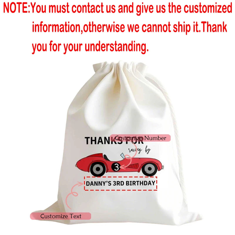 Personalized Race Car Drawstring Favor Bags | Kids Birthday