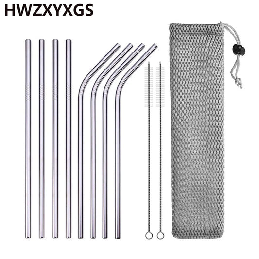 Reusable Drinking Straw 304 Stainless Steel Straws Straight Bent Metal Straw with Cleaner Brush Pouch Wholesale Peaceful Pleasures Health and Wellness