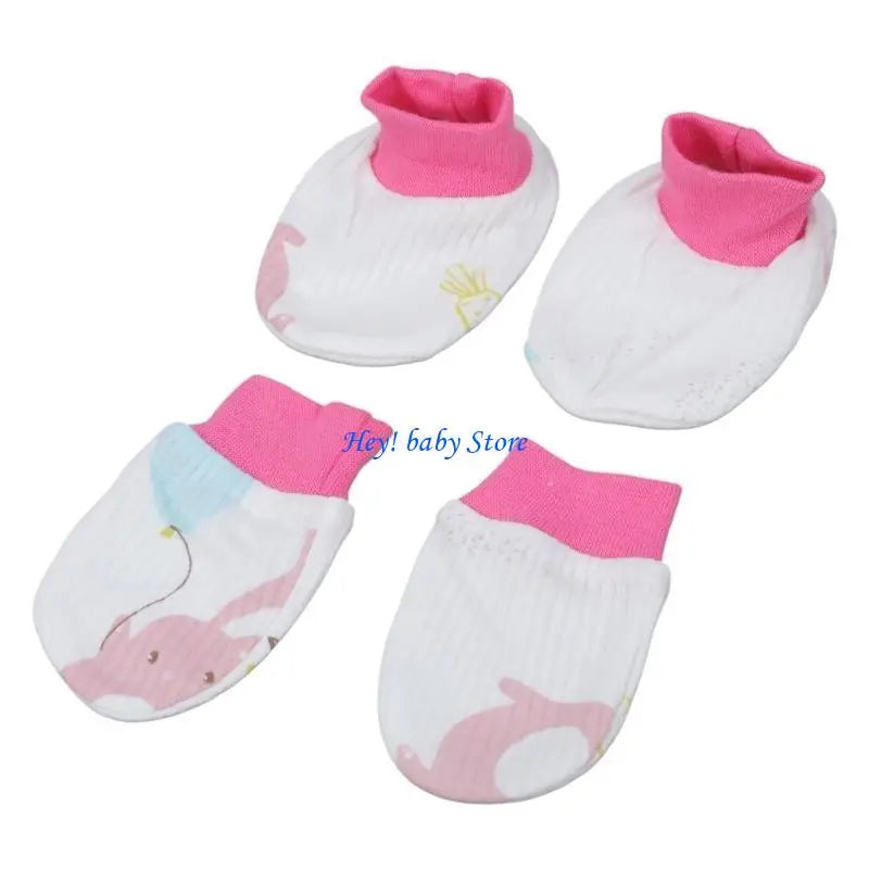 Baby Anti-Scratch Mittens & Socks Set – 2 Pairs Soft Cotton