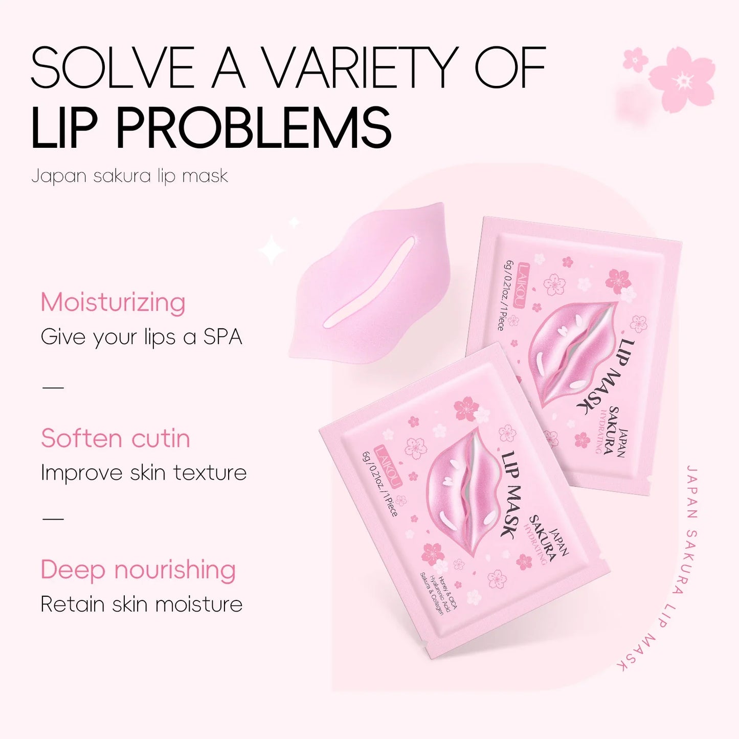 LAIKOU Sakura Lip Mask – Moisturizing & Hydrating Lip Patches
