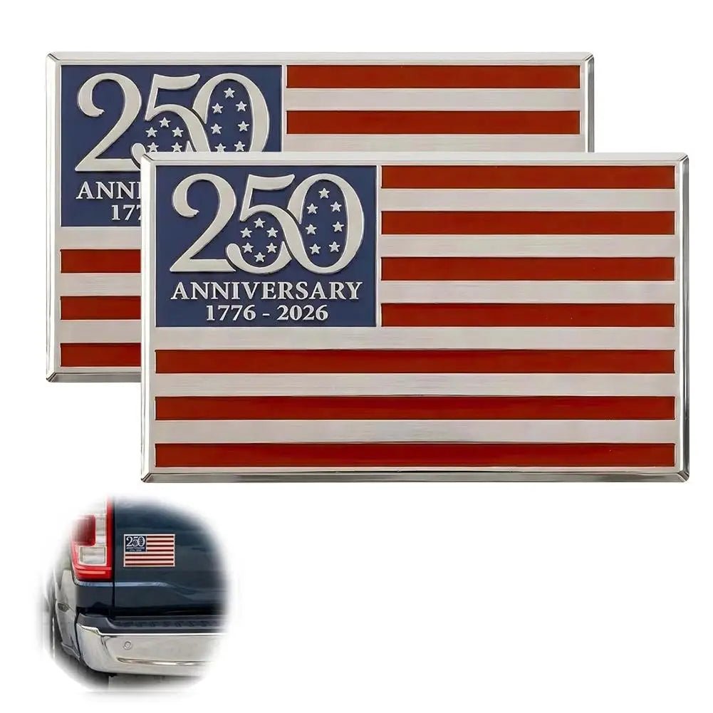US 250 Metal Flag Car Decal 1776-2026 Patriotic Metal Emblem Badge for Pickup Trucks SUV Rv Cars Auto Vehicle Garage Decor Gift Peaceful Pleasures Health and Wellness 2pcs
