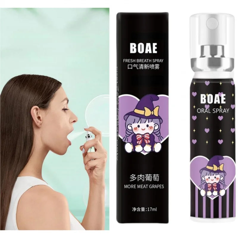 2pcs Grape-Flavored Cartoon Oral Spray 17ml Portable Breath Freshener Spray with Long-Lasting Fragrance Travel Peaceful Pleasures Health and Wellness